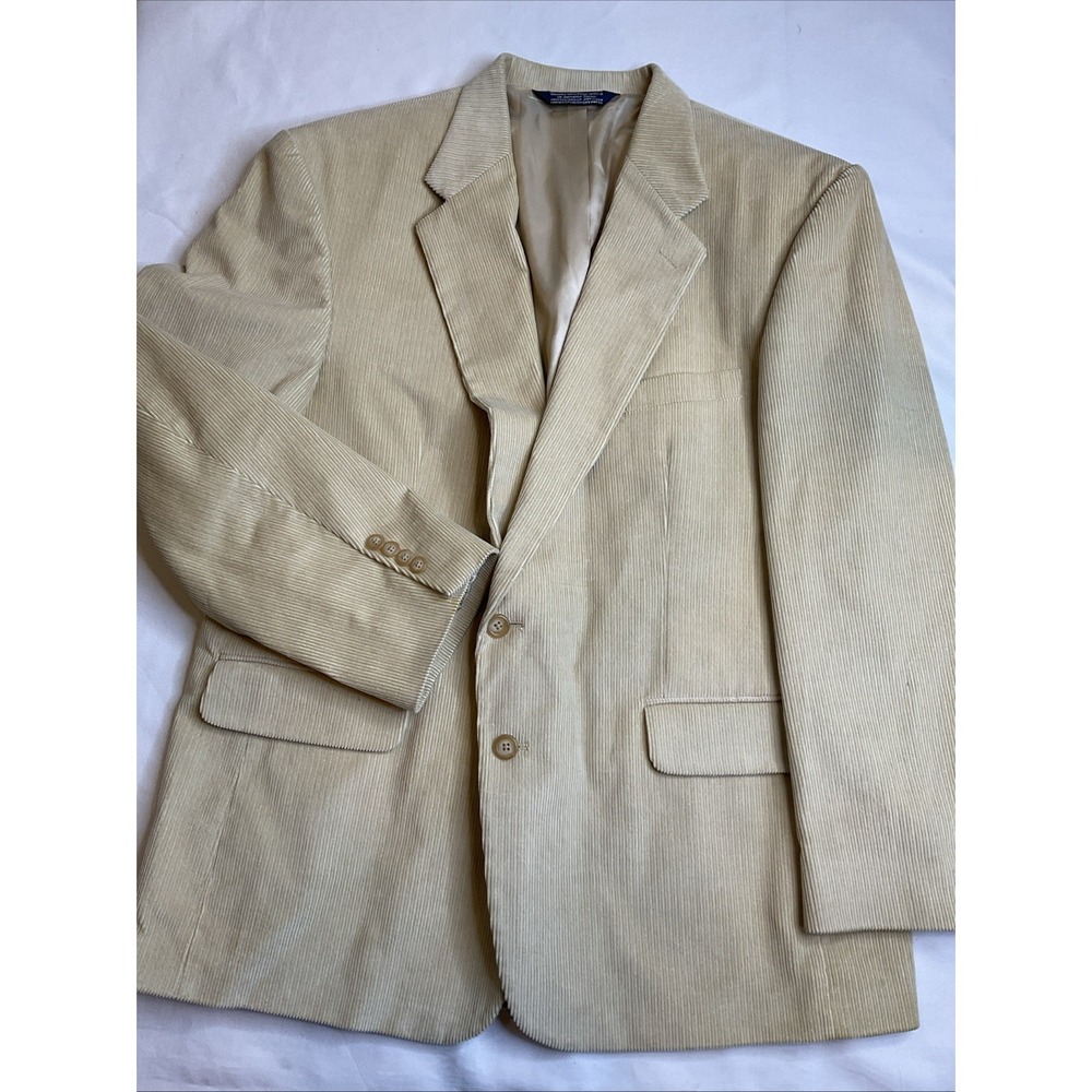 Lands End Corduroy‎ Sport Coat Mens 46 R Light Tan Button Preppy Blazer